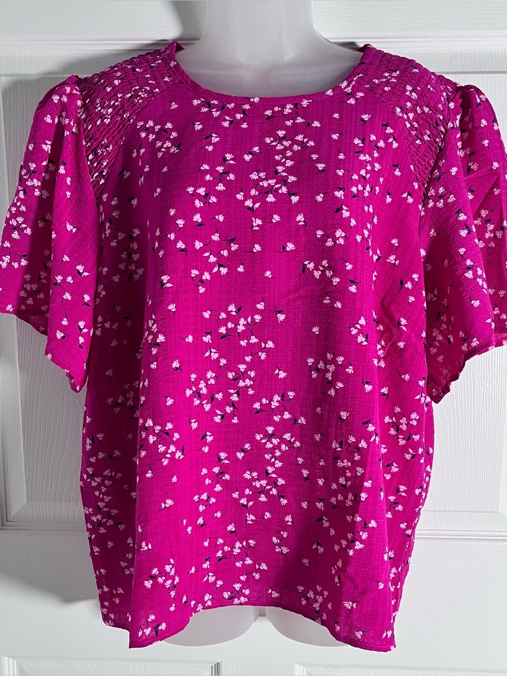 NWT Draper James Pink Floral Smocked Shoulder Flutter Sleeve Blouse Top XXL